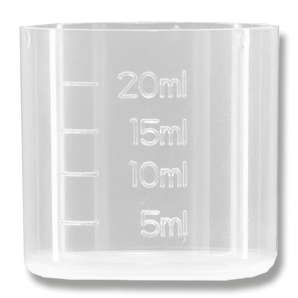 Measuring cup (20 ml) made of PE - suitable for DIN 28 amber glass bottles
