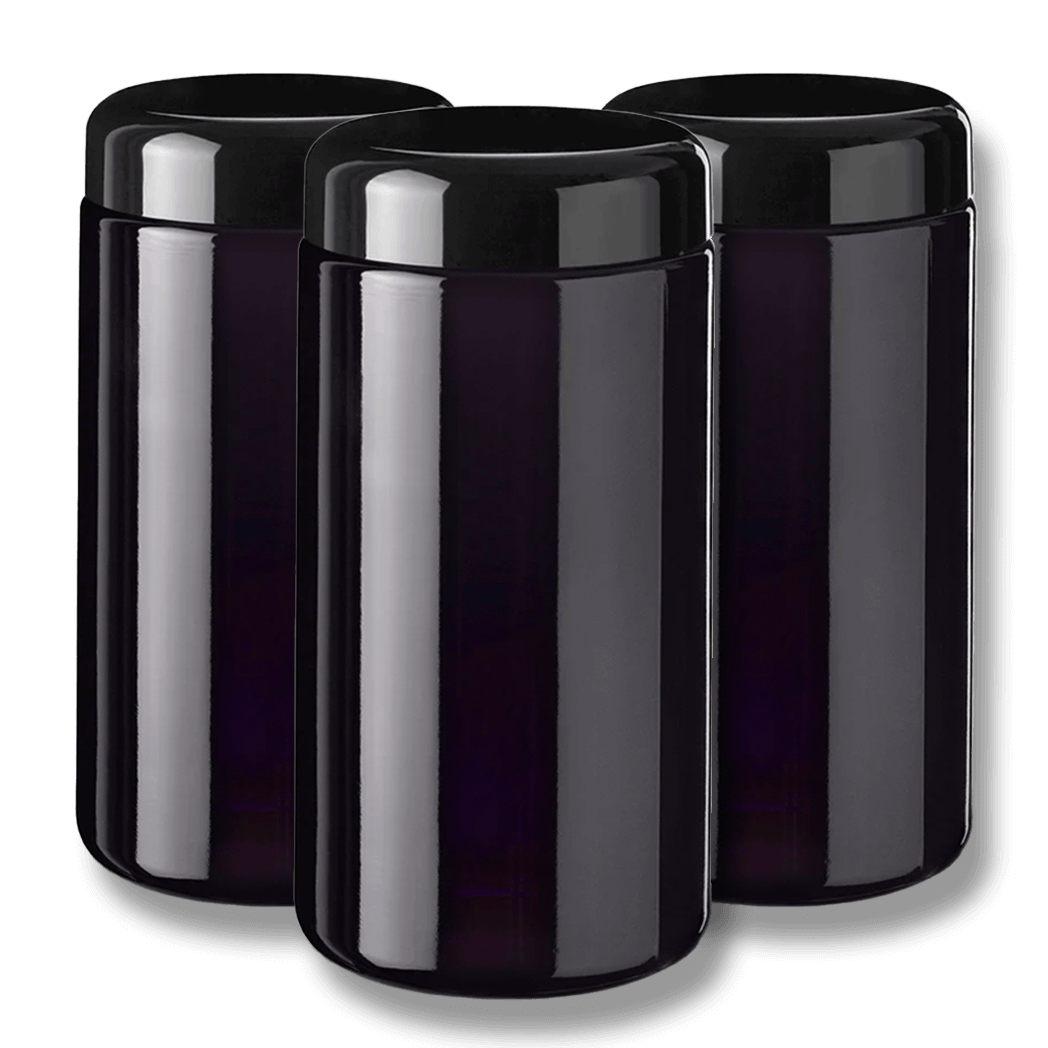Weithalsdose aus MIRON Violett Glas (3x 500 ml) inkl. Deckel und Originalitätssiegel