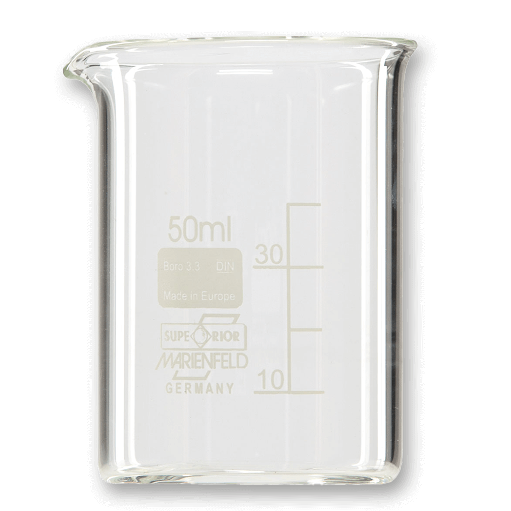Measuring cup (50 ml, 100 ml) made of borosilicate glass