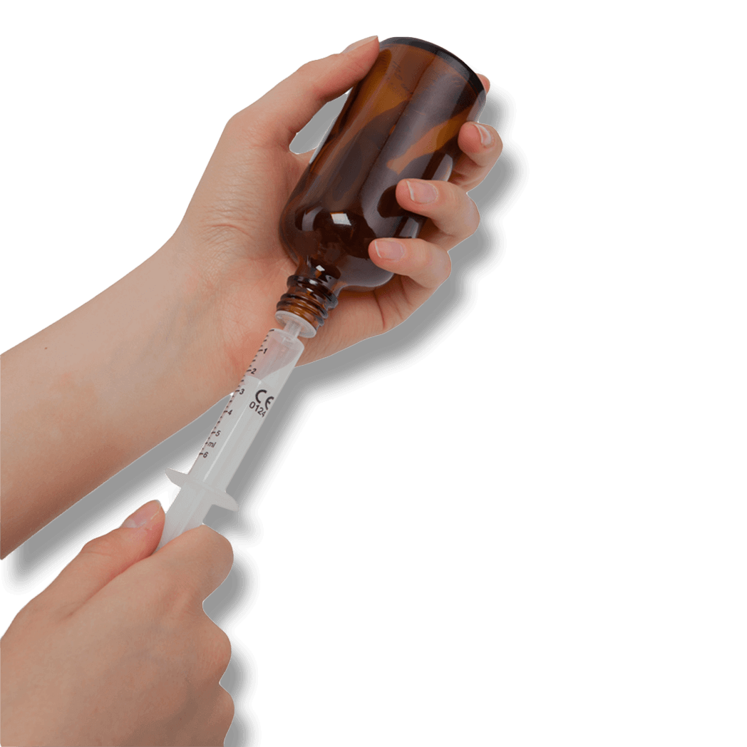 Dosing syringe (1 ml, 3 ml, 6 ml) for DIN 18 glass bottle